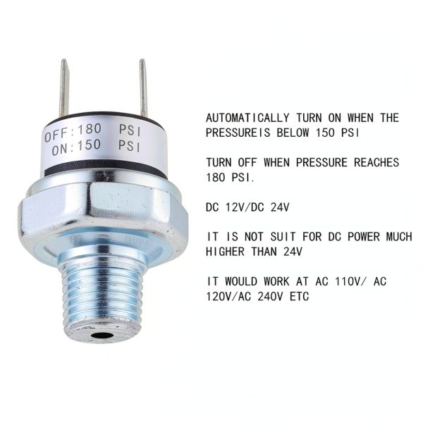 FanWayer 1/4-18 NPT Air Pressure Switch 24V/12V DC & AC 150-180psi-5