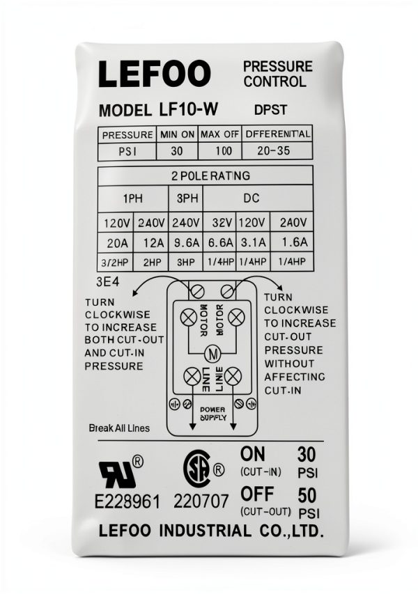 LEFOO Pressure Switch LF10-W1 1/4NPT Adjustable 30-50 PSI Industrial-4