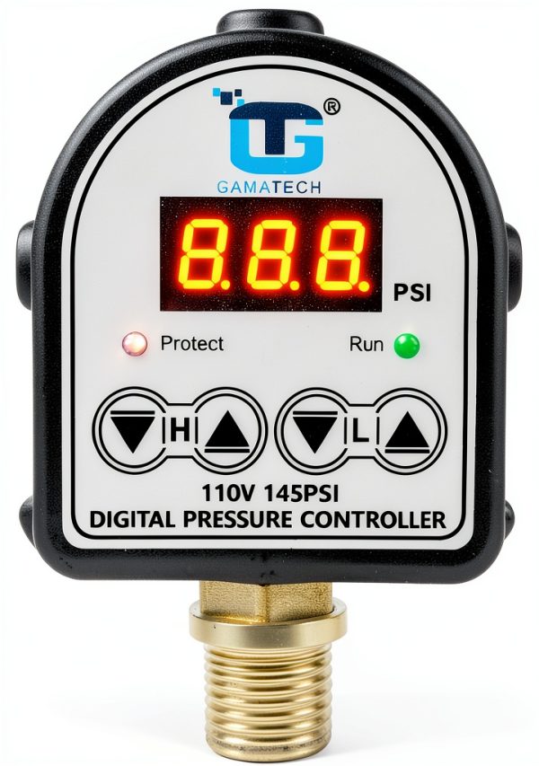 GamaTech Pressure Switch for Water Pump and Air Pump, Digital Adjustable Pressure Controller, 110V, 0-145 Psi, 1/2" Male Npt-0