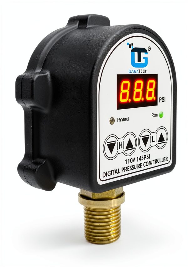 GamaTech Pressure Switch for Water Pump and Air Pump, Digital Adjustable Pressure Controller, 110V, 0-145 Psi, 1/2" Male Npt-7