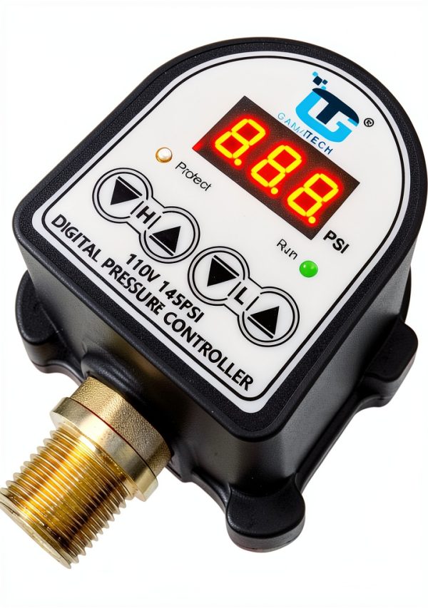 GamaTech Pressure Switch for Water Pump and Air Pump, Digital Adjustable Pressure Controller, 110V, 0-145 Psi, 1/2" Male Npt-3