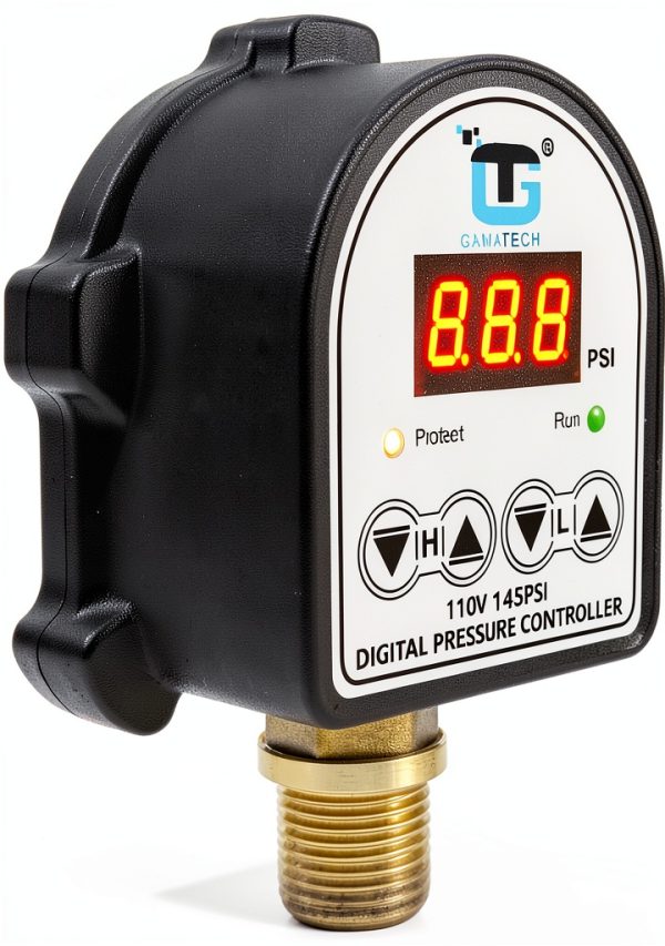 GamaTech Pressure Switch for Water Pump and Air Pump, Digital Adjustable Pressure Controller, 110V, 0-145 Psi, 1/2" Male Npt-2